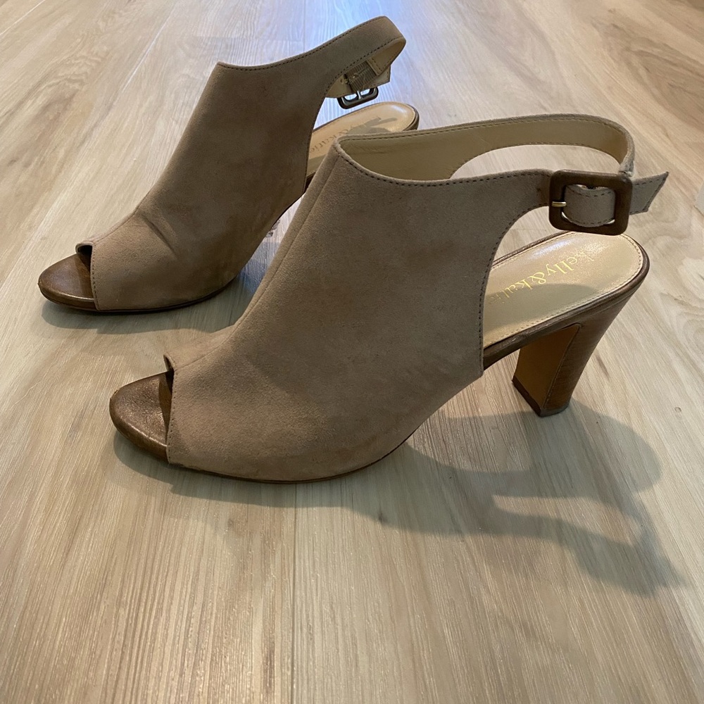 Brown suede open toe booties barely used